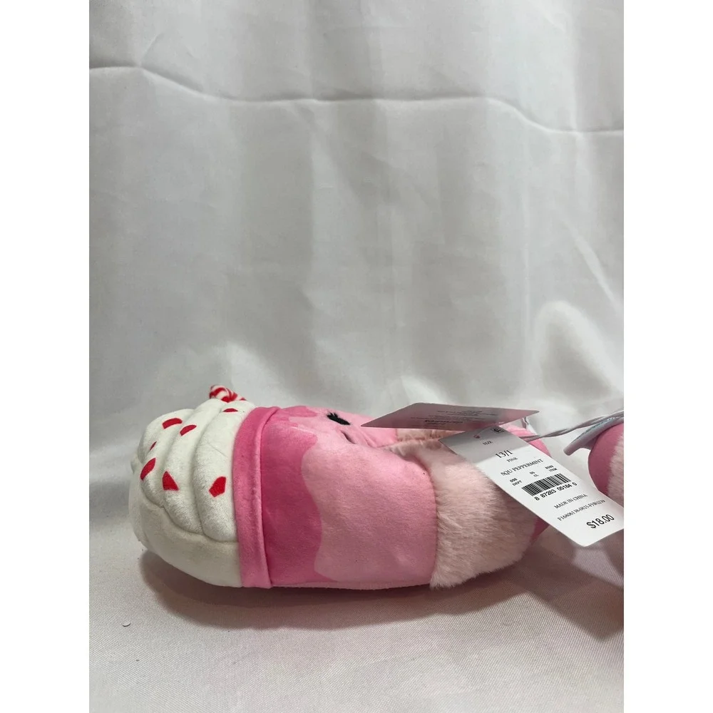 Squishmallows Peppermint Hot Cocoa Pink Plush Slippers Kids Size 13/1 Holiday